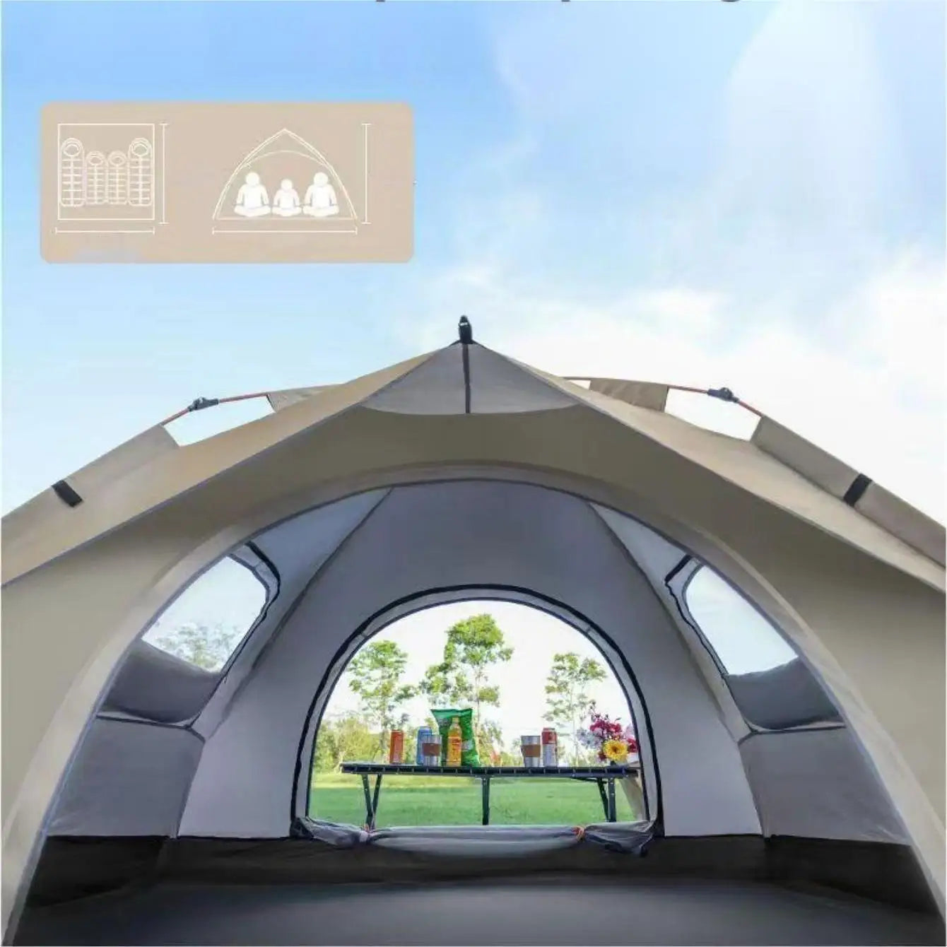 Automatic Quick-Opening Camping Tent with 2 Doors and 2 Windows Outdoor Travel Shelter